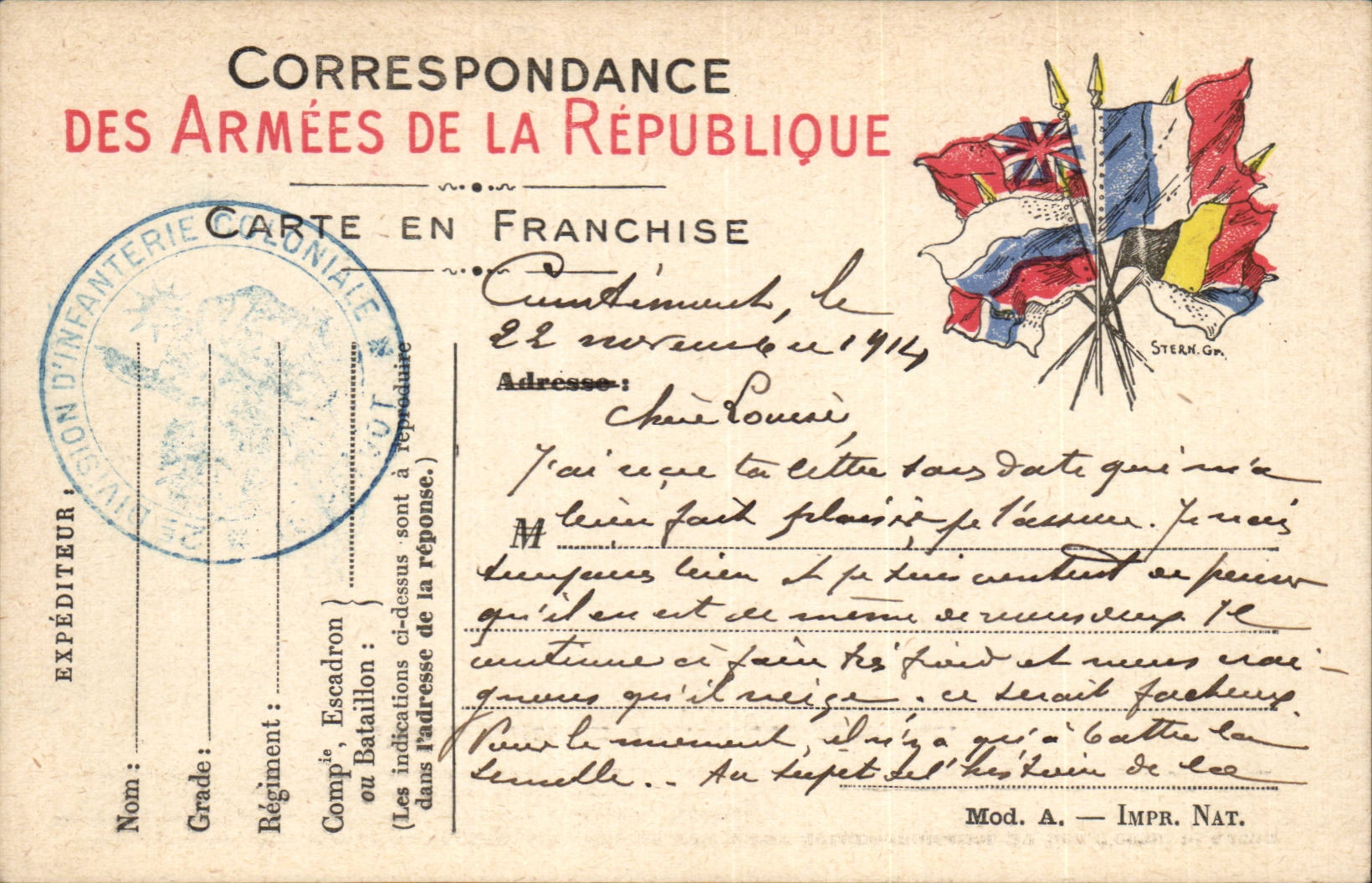 Carte en franchise militaire Militaria Labouret 