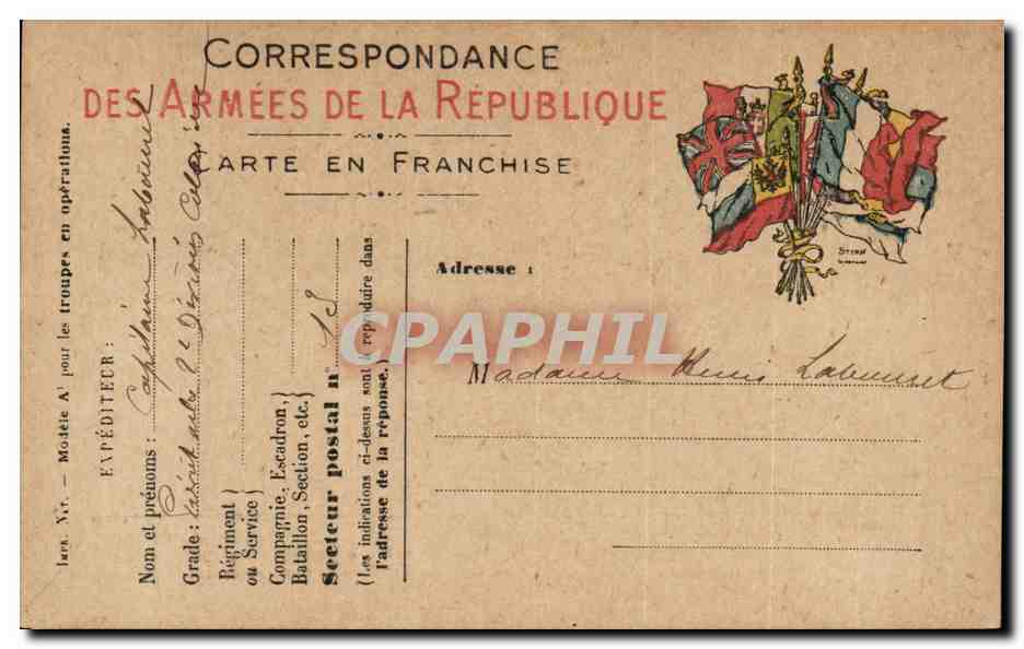 Carte en franchise militaire Militaria Labouret 
