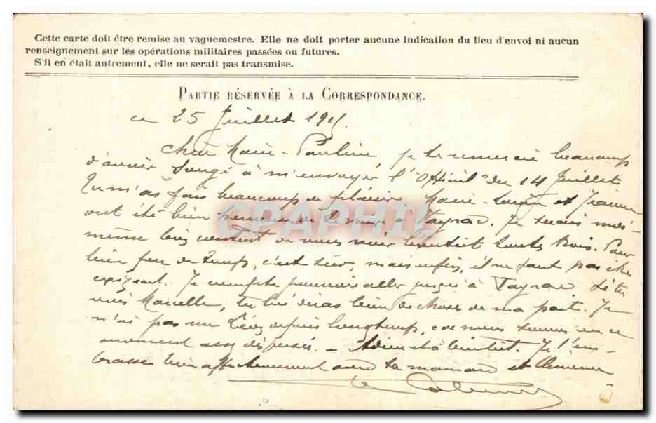 Carte en franchise militaire Militaria Labouret Larcher Paris  — Rückseite