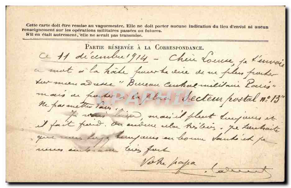 Carte en franchise militaire Militaria Labouret Le Vigan Gard — Rückseite