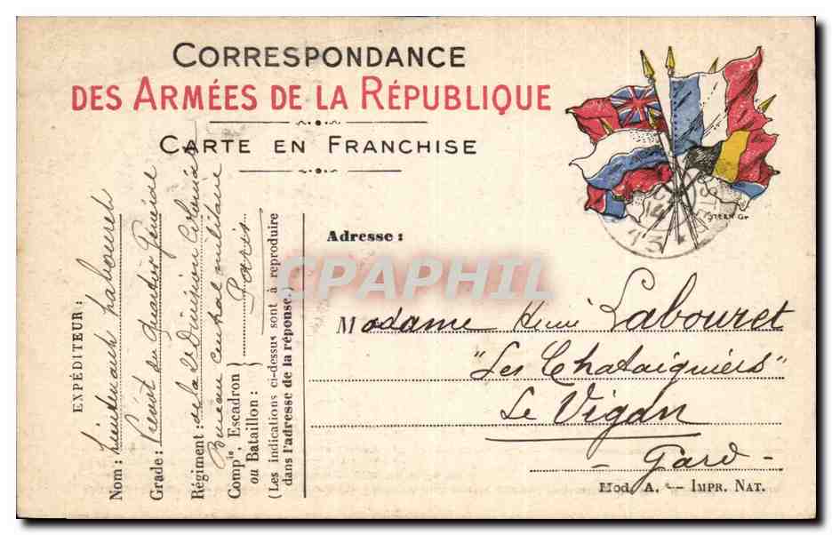 Carte en franchise militaire Militaria Labouret Le Vigan Gard
