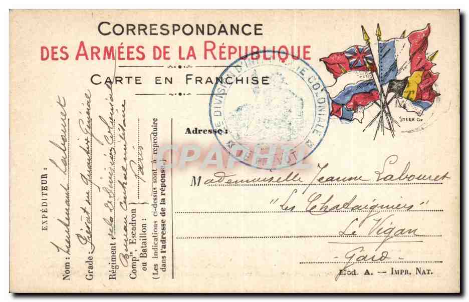 Carte en franchise militaire Militaria Labouret Le Vigan Gard