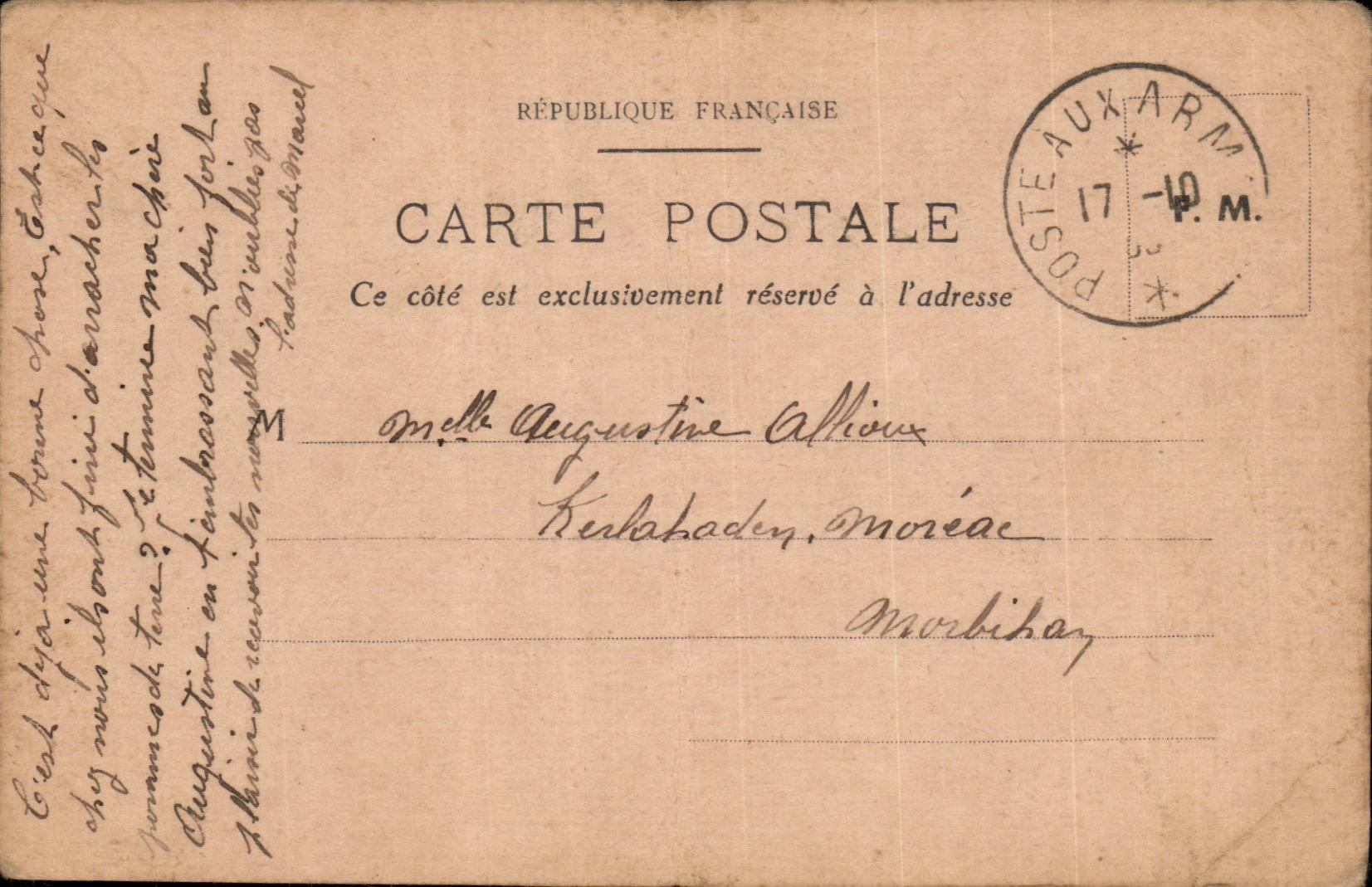 Carte en franchise militaire Militaria Allioux Kerladen Moreac Morbihan