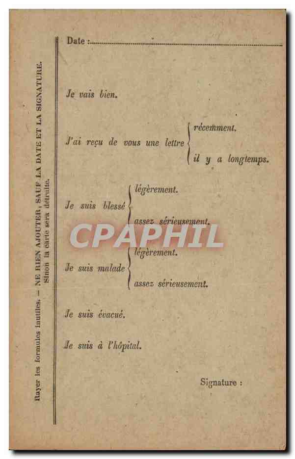 Carte en franchise militaire Militaria Neuve — Rückseite