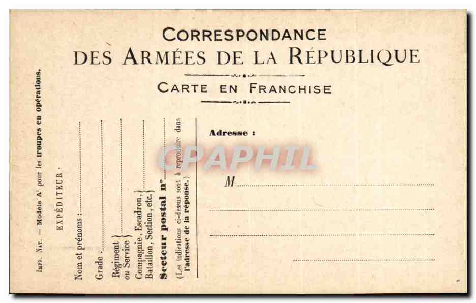 Carte en franchise militaire Militaria Neuve