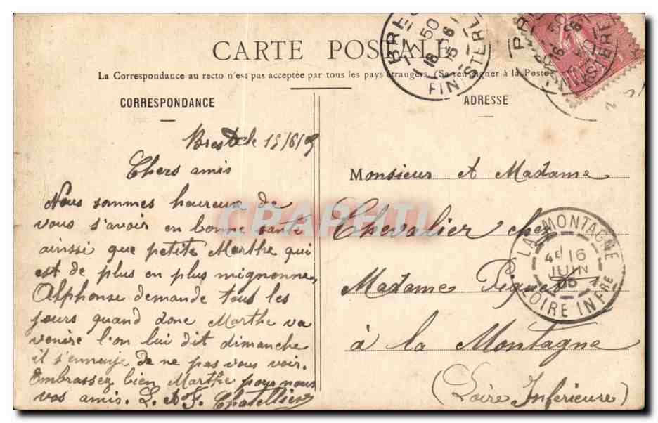 CPA Bretagne Folklore Costume — Verso