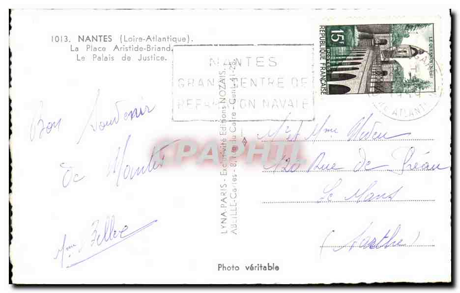 CPA Nantes La place Aristide Briand Le palais de justice — Verso