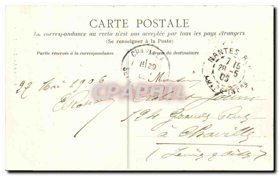 Nantes CPA La colonne Louis XVI — Rückseite