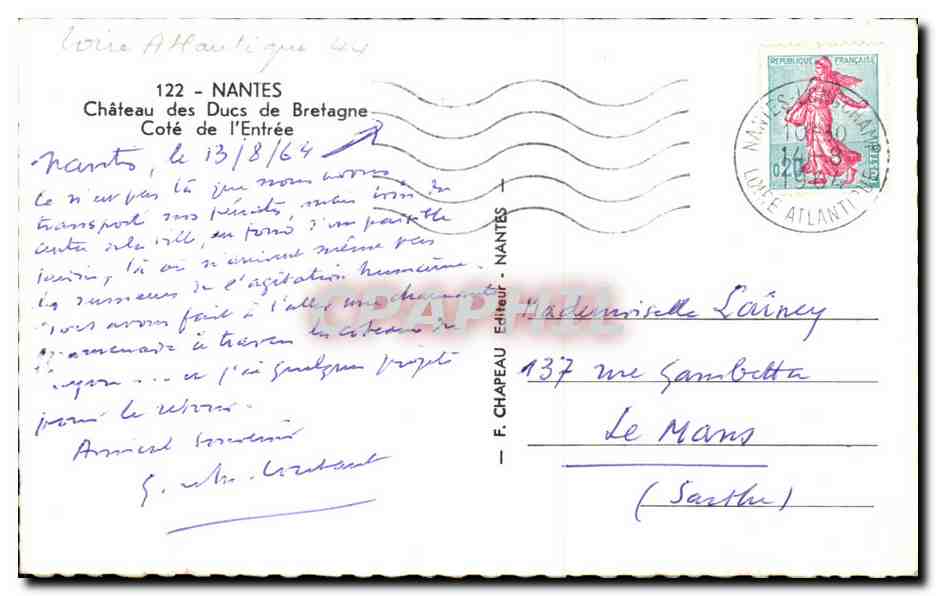 CPA Nantes Chateau des ducs de Bretagne Cote de l'entree — Verso