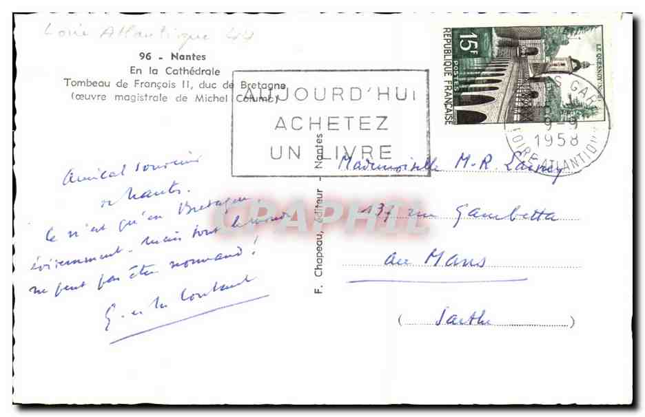 CPA Nantes Cathedrale Tombeau de Francois II duc de Bretagne — Verso
