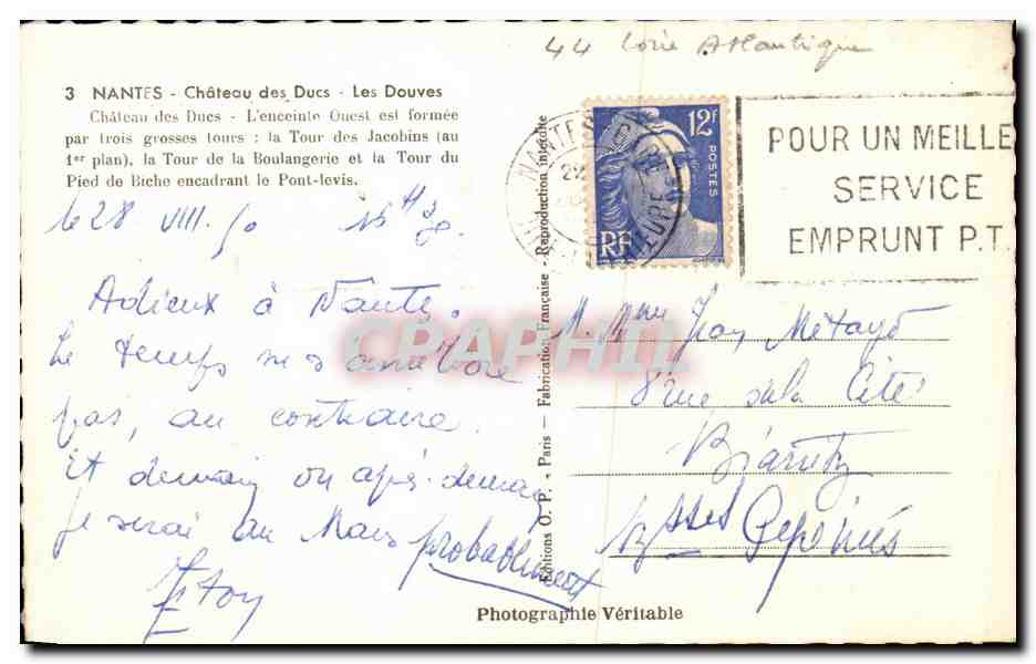 CPA Nantes Chateau des Ducs Les douves — Verso