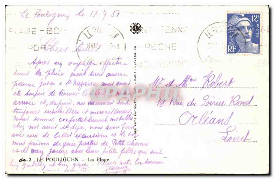 CPA Le Pouliguen La plage — Back