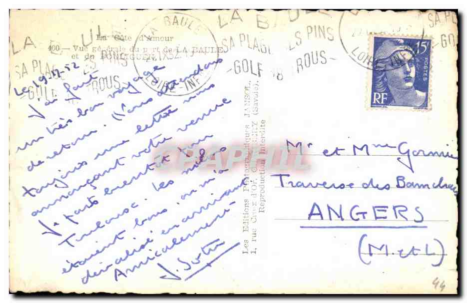 CPA Vue generale du port de la Baule et de Pouliguen — Verso