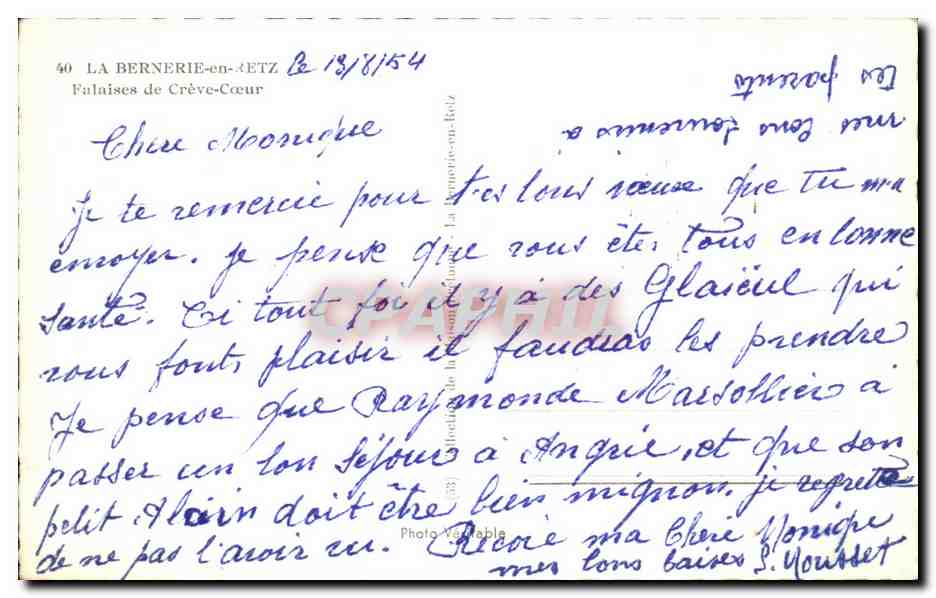 CPSM La Bernerie en Retz Falaises de Creve Coeur — Rückseite