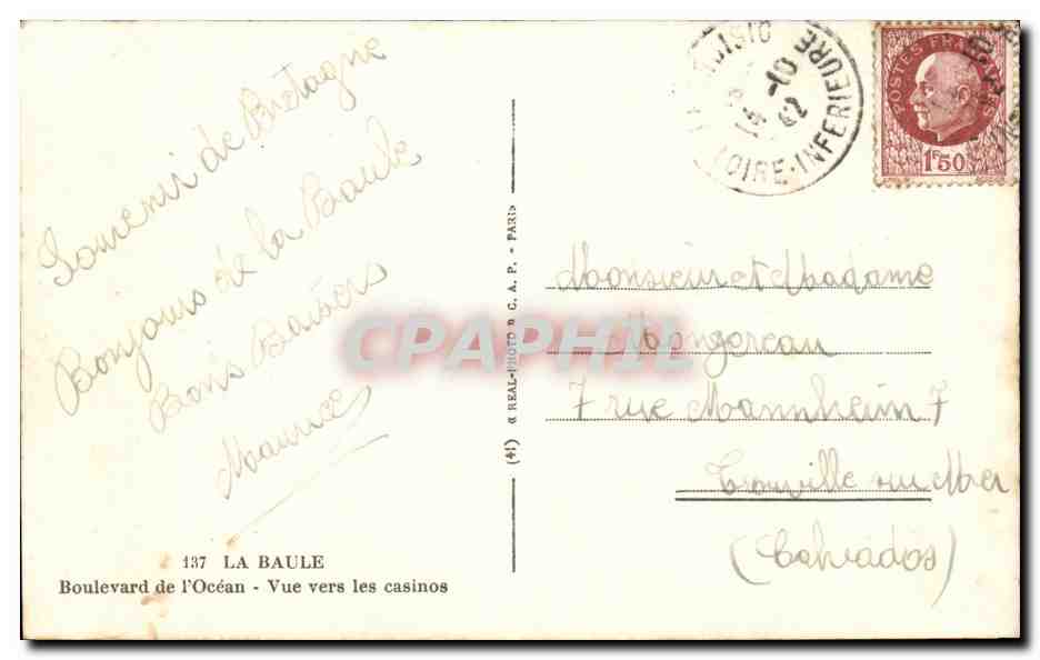 La Baule CPA Boulevard de l'ocean Vue vers les casinos — Verso