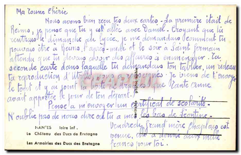 Nantes CPA Chateau des ducs de Bretagne — Verso