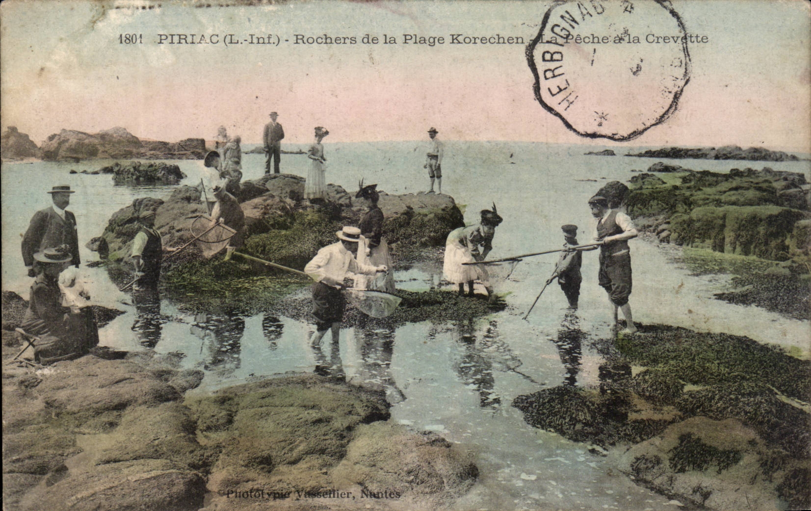 CPA Piriac Rochers de la plage Korechen Peche a la crevette