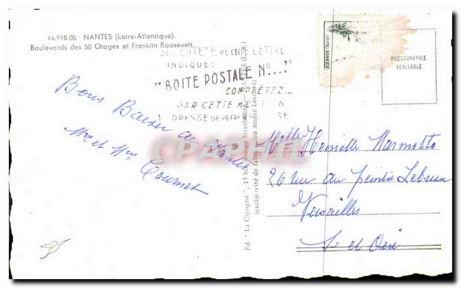 Nantes CPA Boulevards des 5° otages et Franklin Roosevelt — Verso