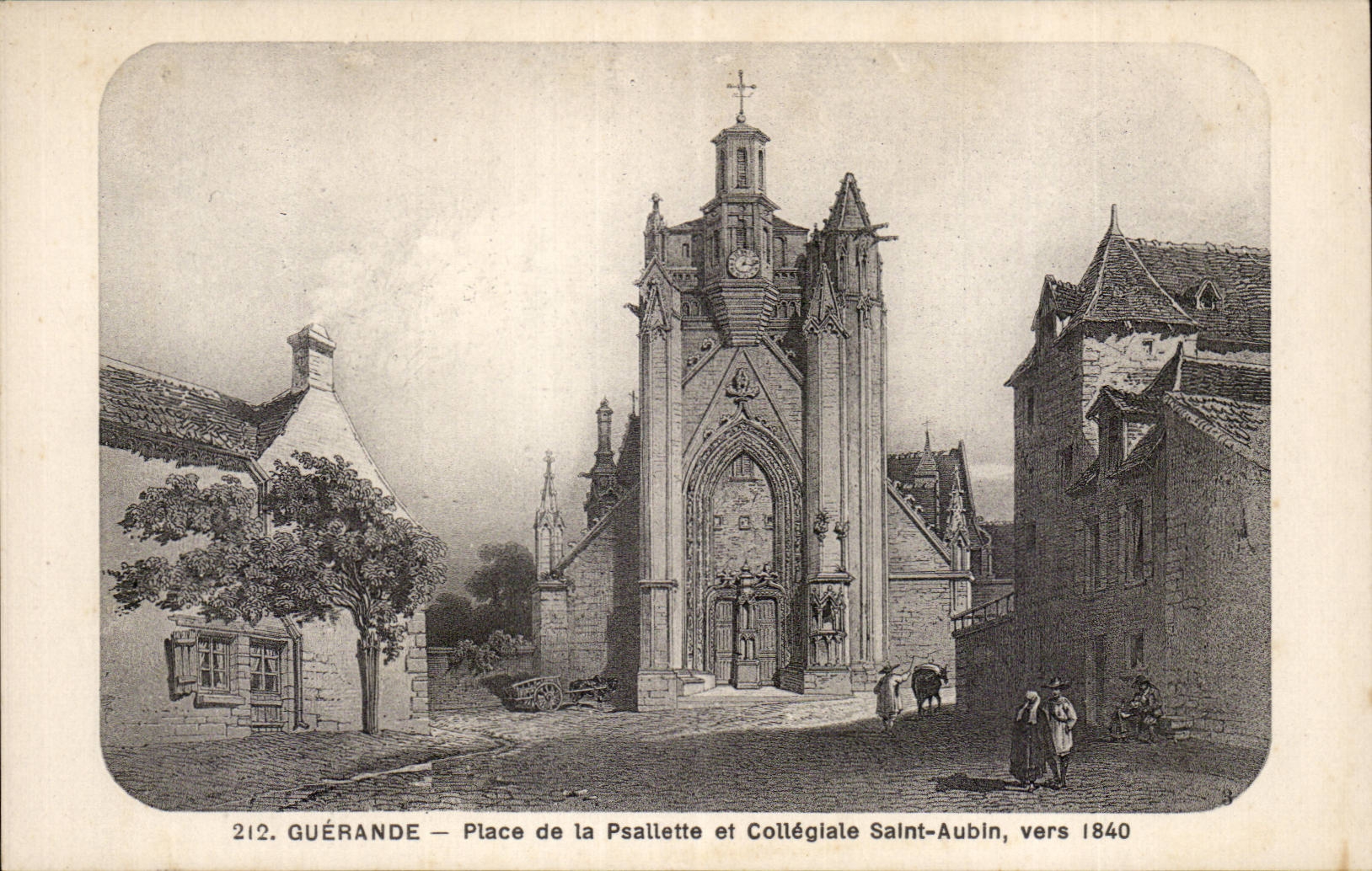 CPA Guerande Place de la Bastille et collegiale Saint Aubin vers 1840