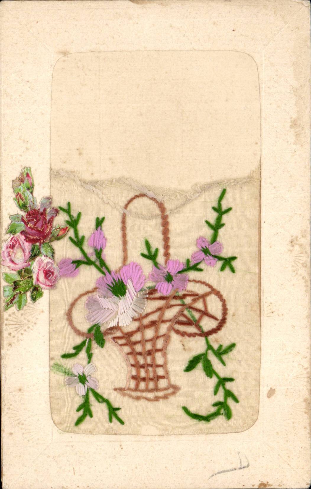 Fleurs - Flowers - cute little basket of flowers - CPA 