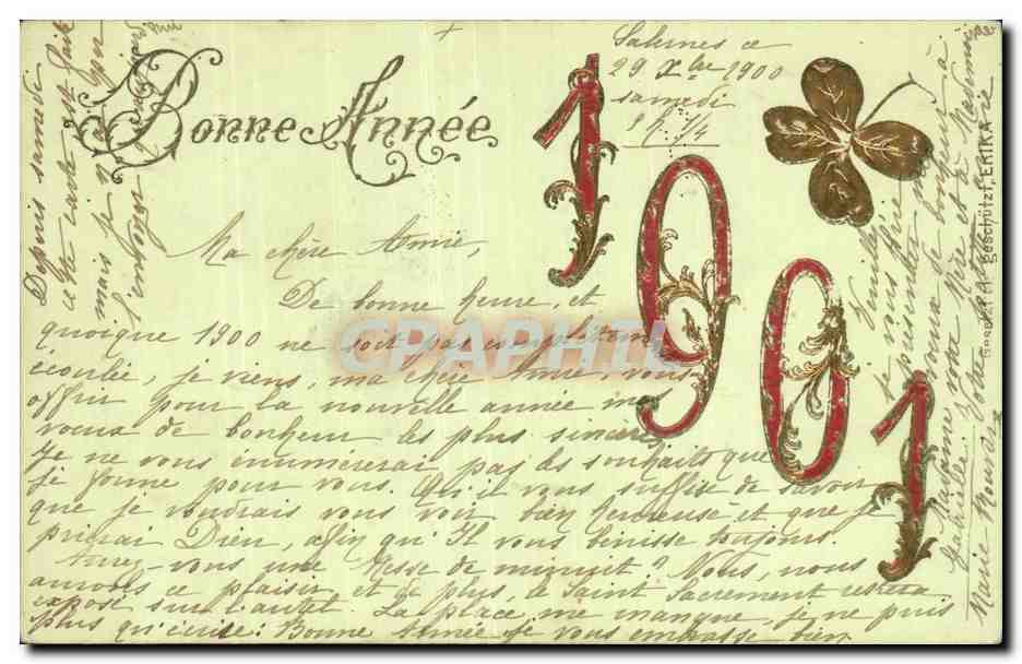 Bonne Année 1901 — Carte postale de Gobelitz à Coulon, datée du 29 décembre 1900