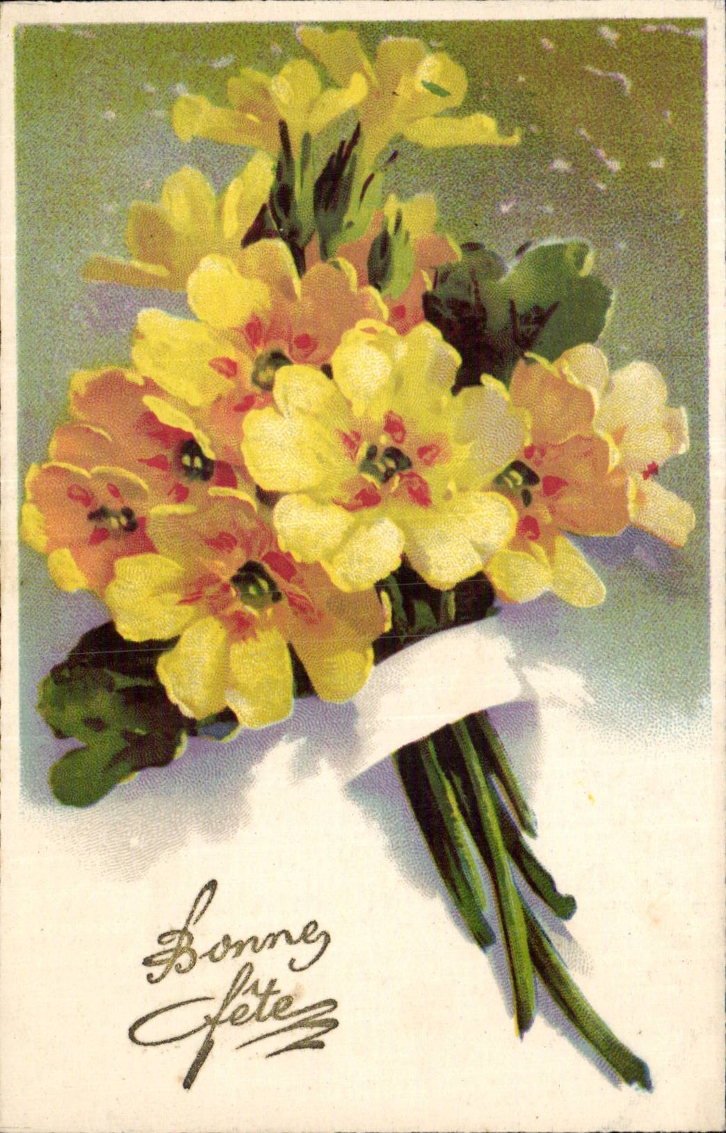 Fleurs - bouquet of yellow flowers CPA 