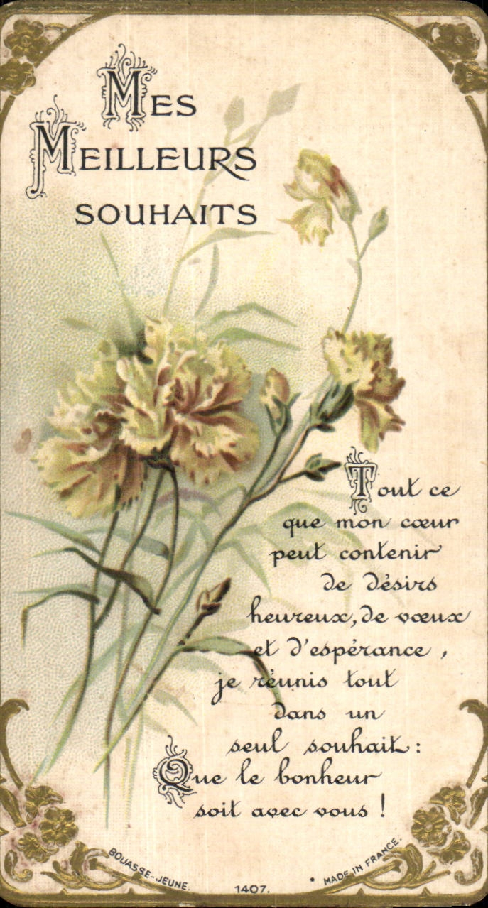 Fleurs - carnations - Pretty Vintage Lettering CPA 