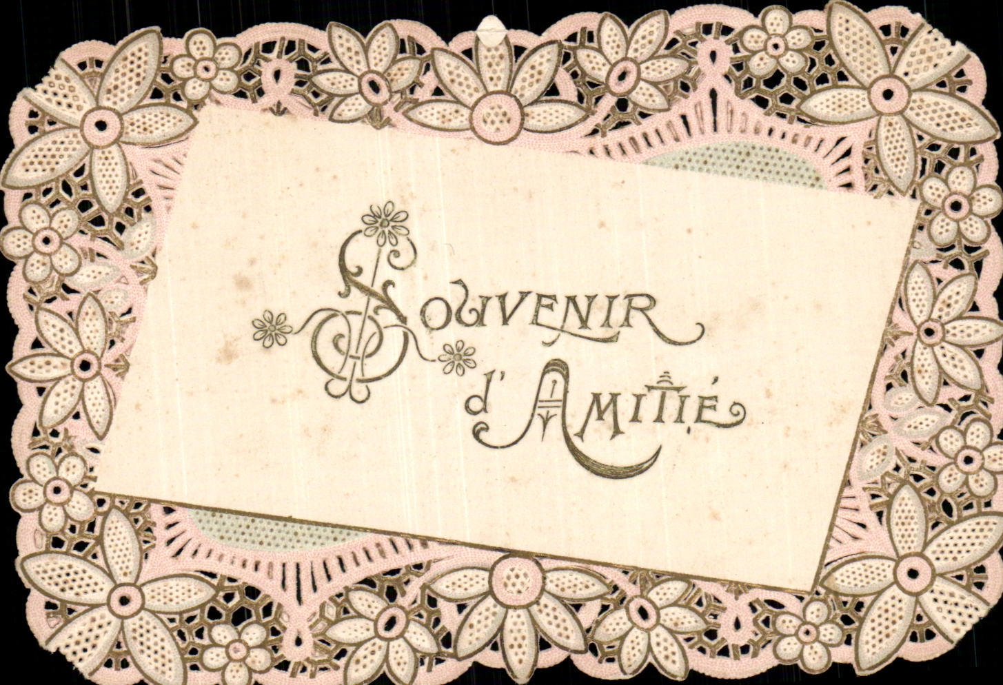 Fleurs - Flower lace - Souvenir Amitie - Beautiful Victorian Lettering CPA 