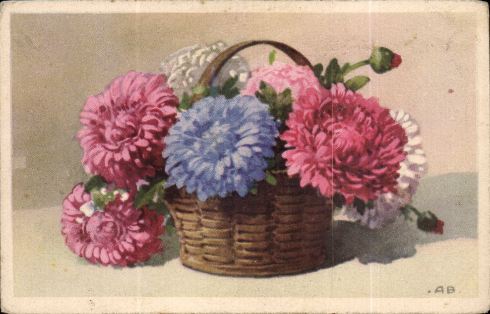 Fleurs - Basket of gerber daisies - CPA 