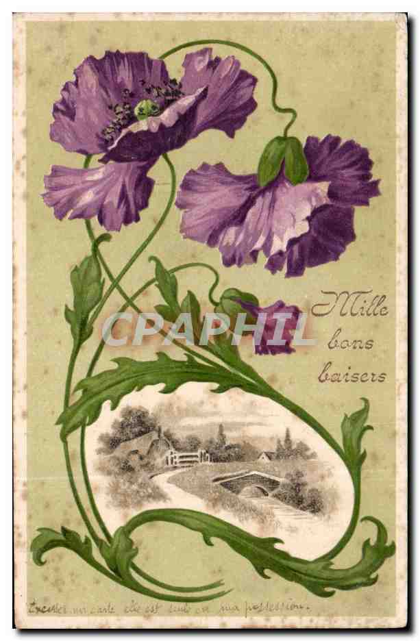 Fleurs - Flowers - Purple Flower - Mille Bons Baisers - CPA 