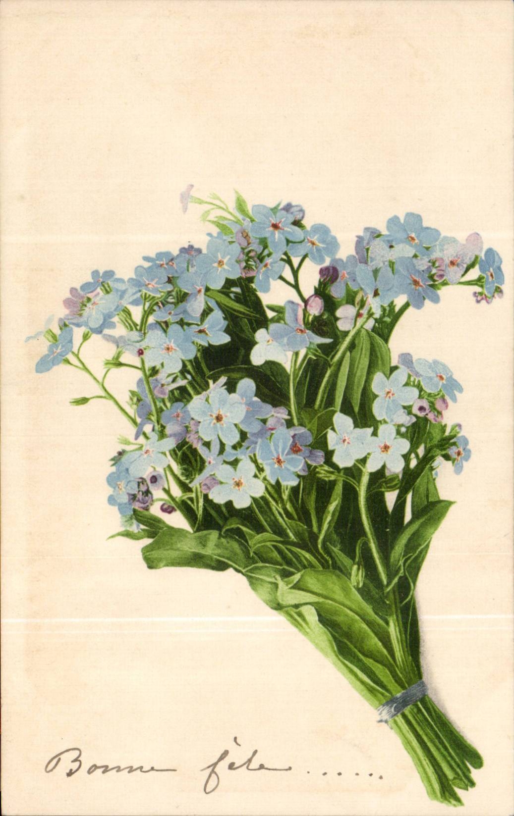 Flowers - Fleurs - Bouquet of blue blossoms - CPA 