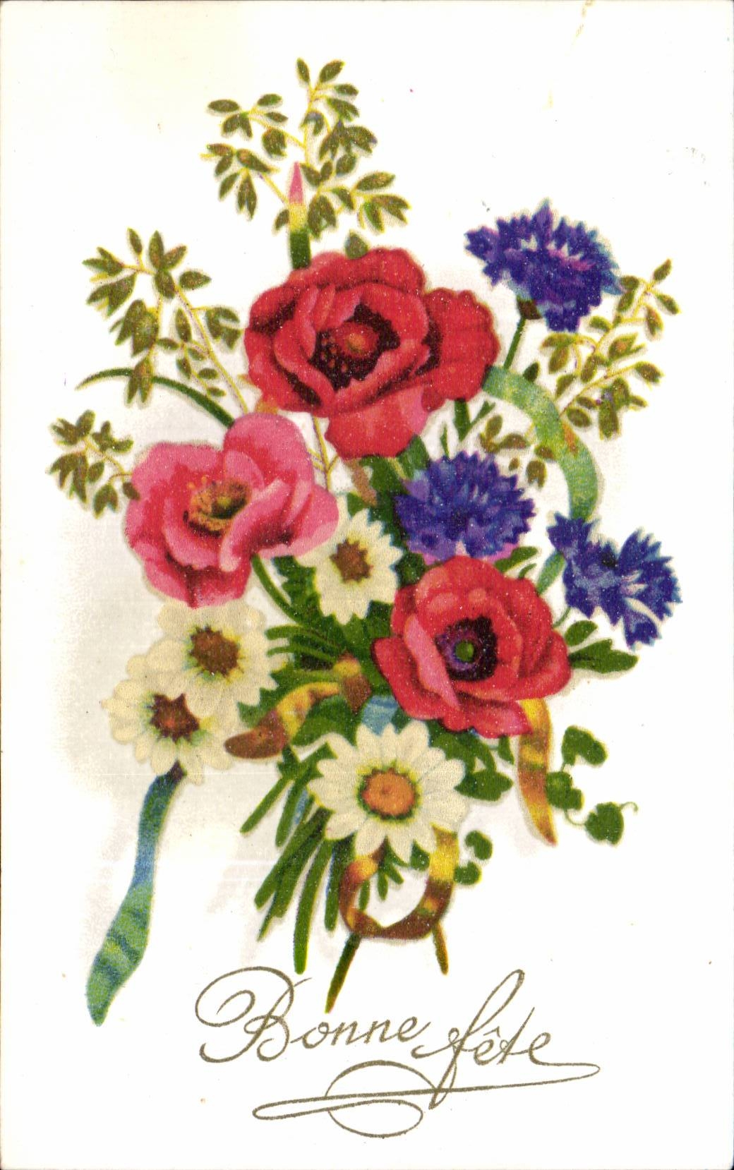 Flowers - Fleurs - Bonne Fete - colorful bouquet - CPA 