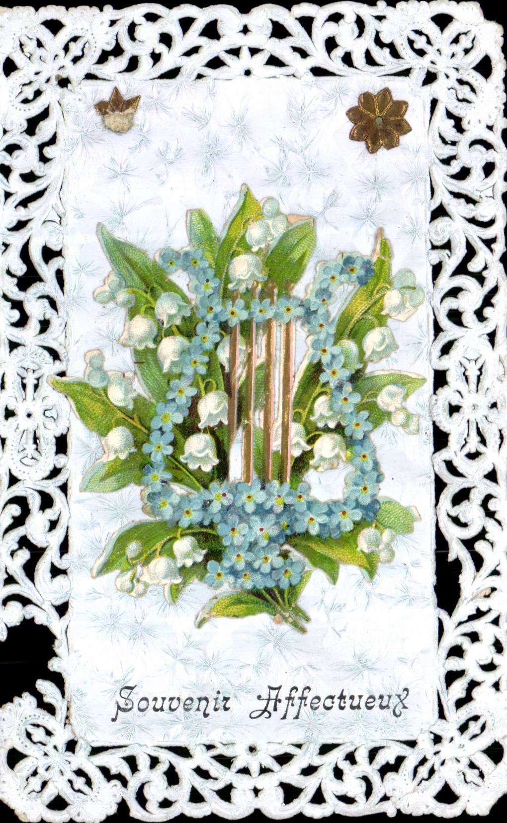 Flowers - Fleurs - lace card - lily of the valley - muguet - CPA 