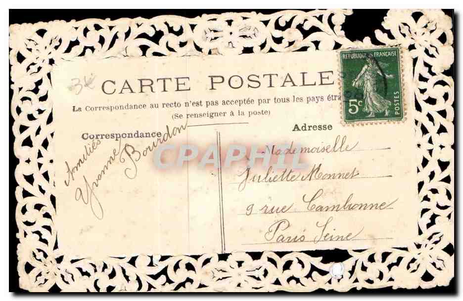 Flowers - Fleurs - lace card - lily of the valley - muguet - CPA  — Rückseite