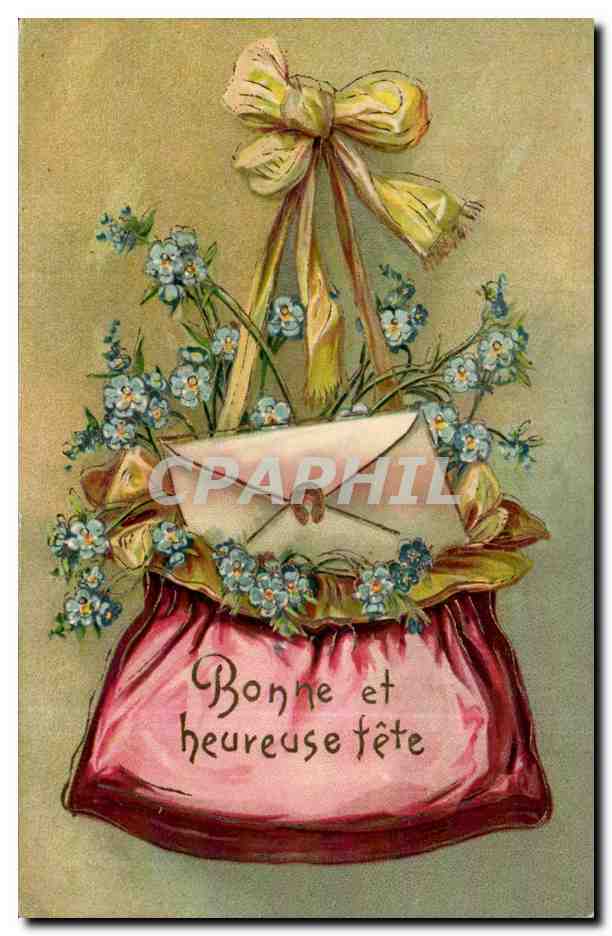 Sac de fleurs et enveloppe — Bonne et heureuse fête — éditeur non visible