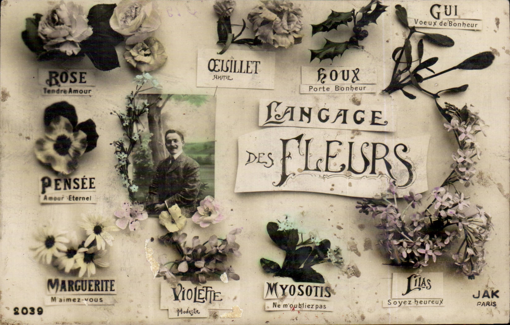 Fantaisie - Homme - Langage des Fleurs - Flowers - Man - CPA 