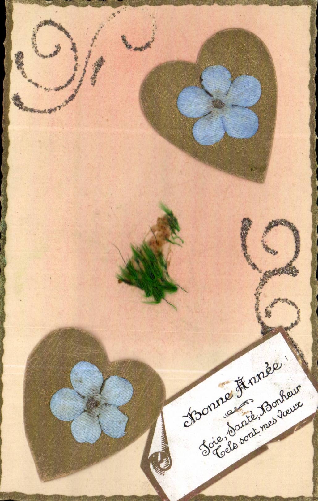 Fleurs - Flowers - Coeur - Hearts and Glitter - CPA 