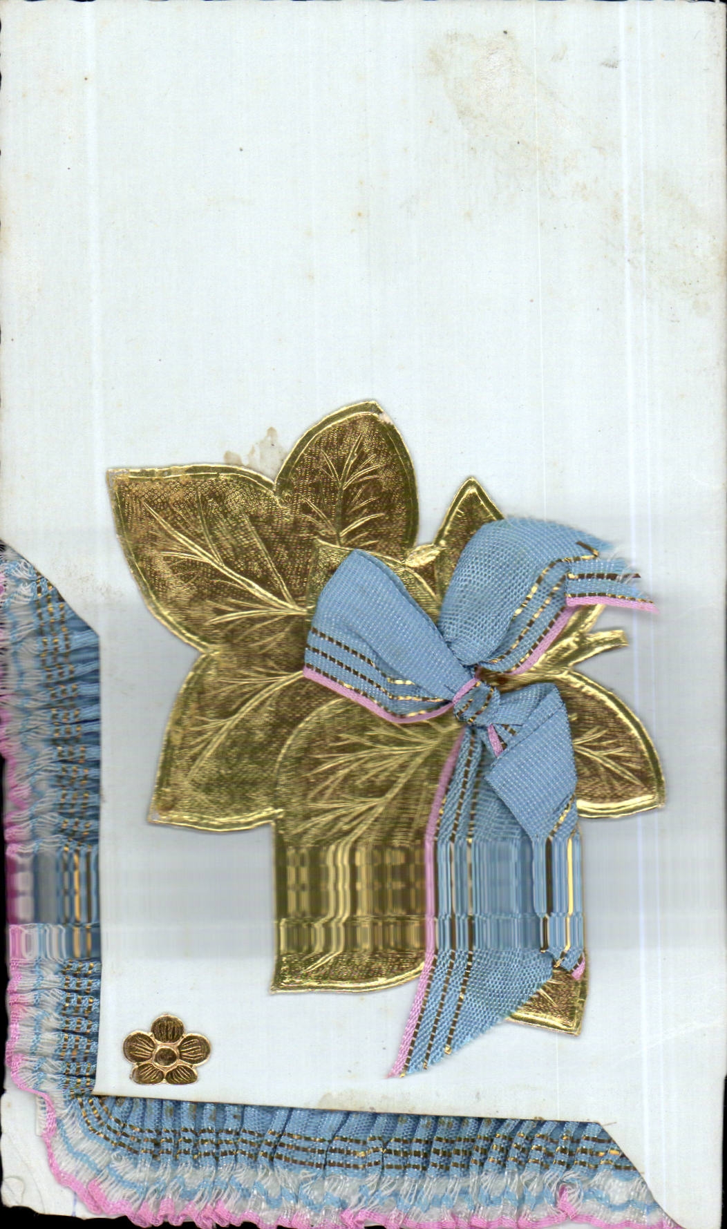 Fleurs - Flowers - Leaves and light blue bow - CPA 