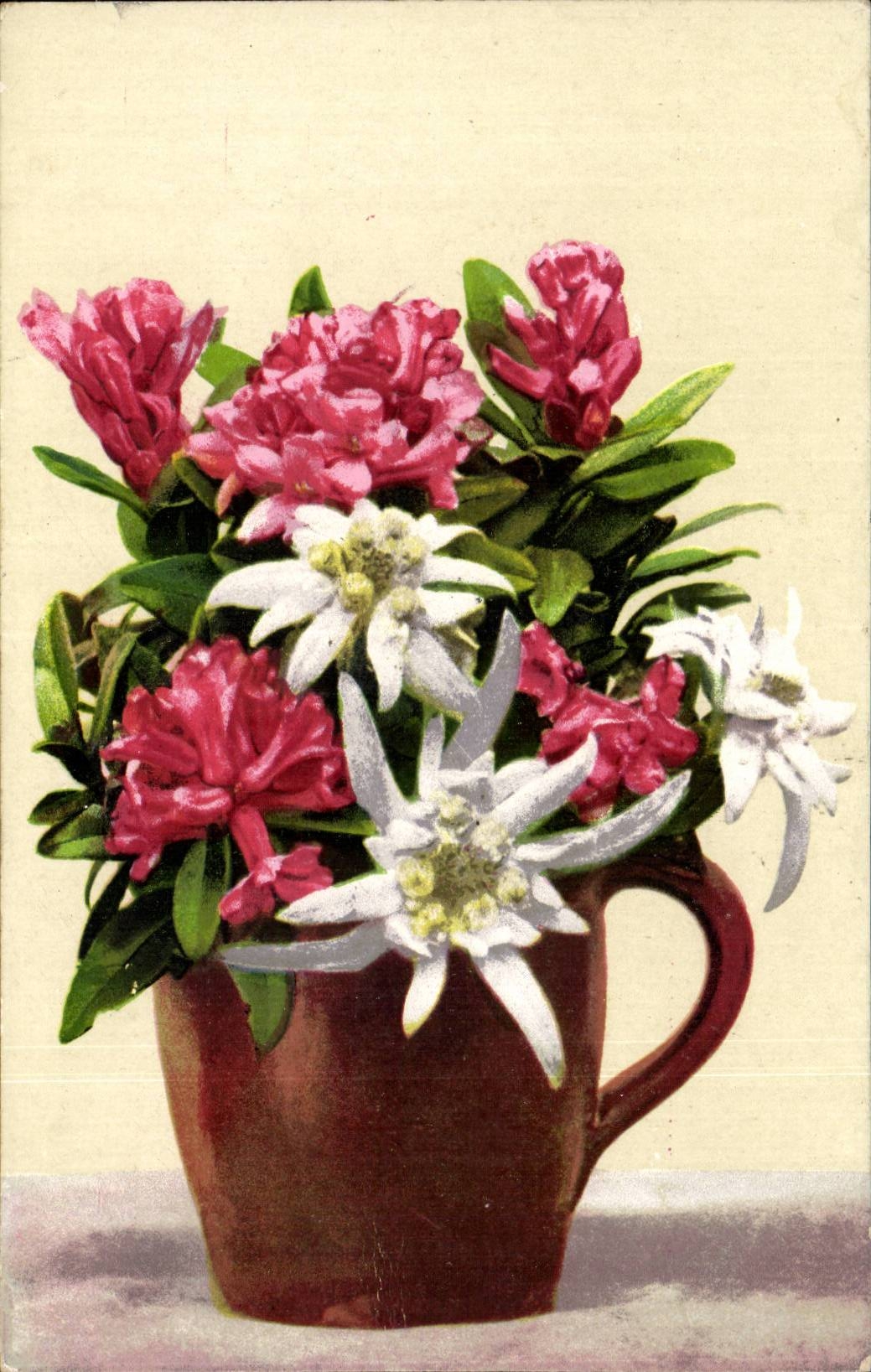Fleurs - Large mug of pink flowers - CPA 