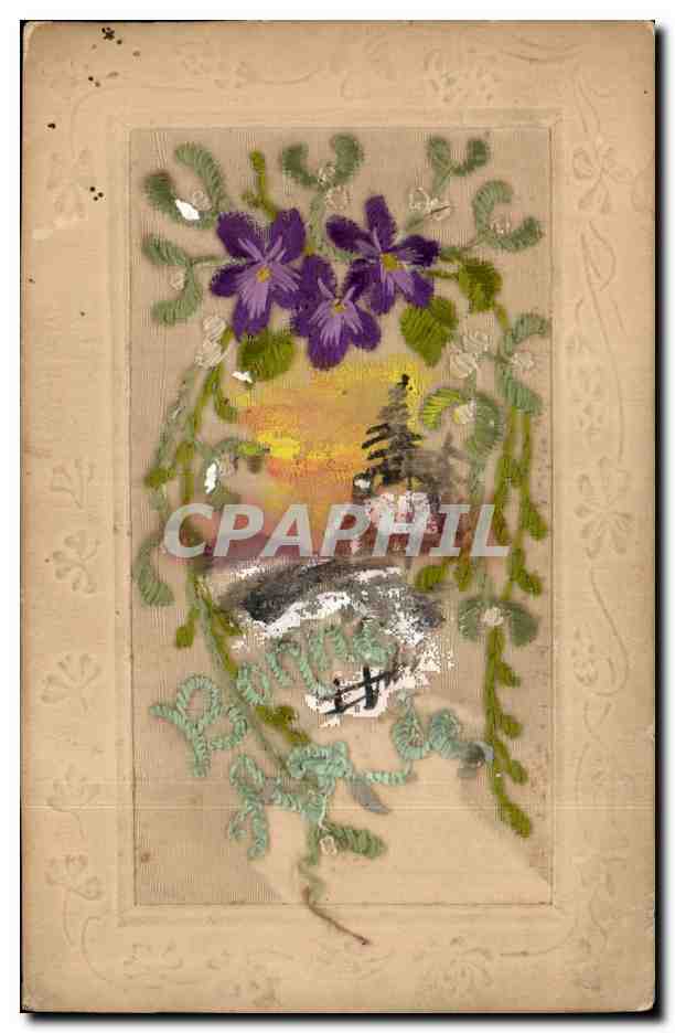 Fleurs - Flowers and wooded scene - CPA 