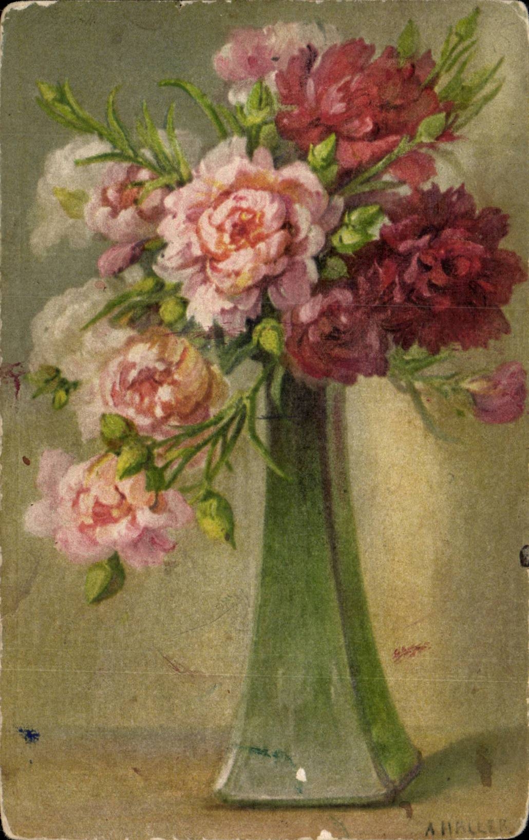 Fleurs - vase of dreamy flowers - CPA 