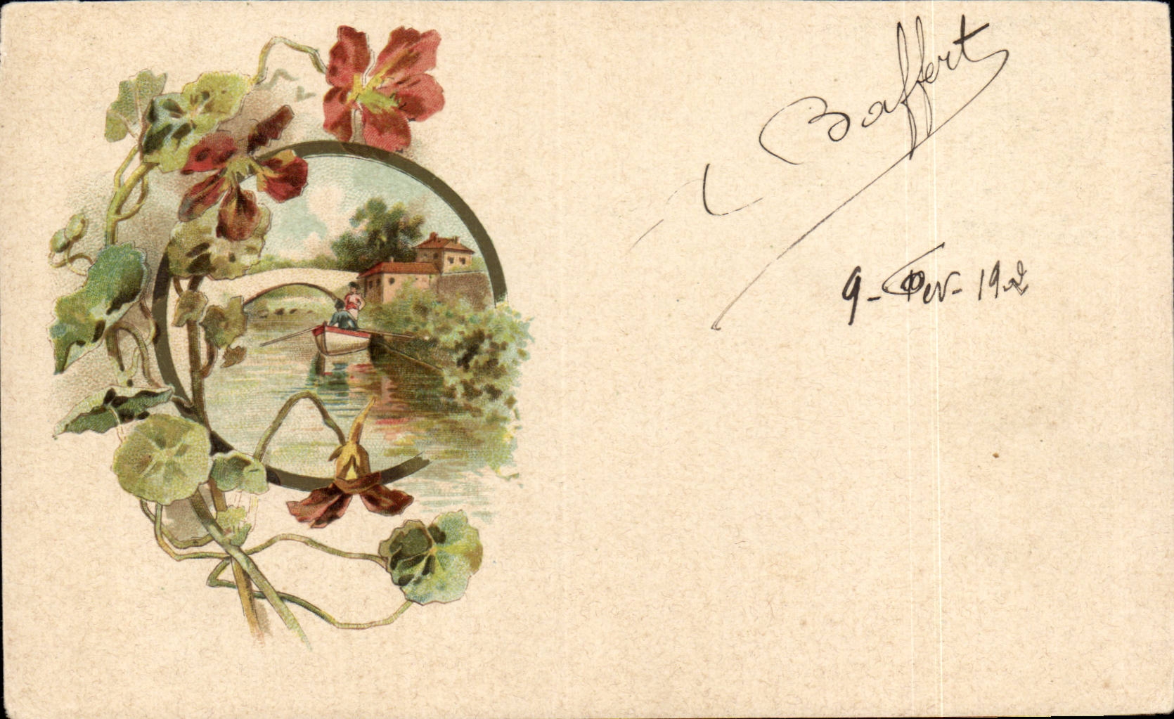 Fleurs - Flowers - little boat - bateau - CPA 
