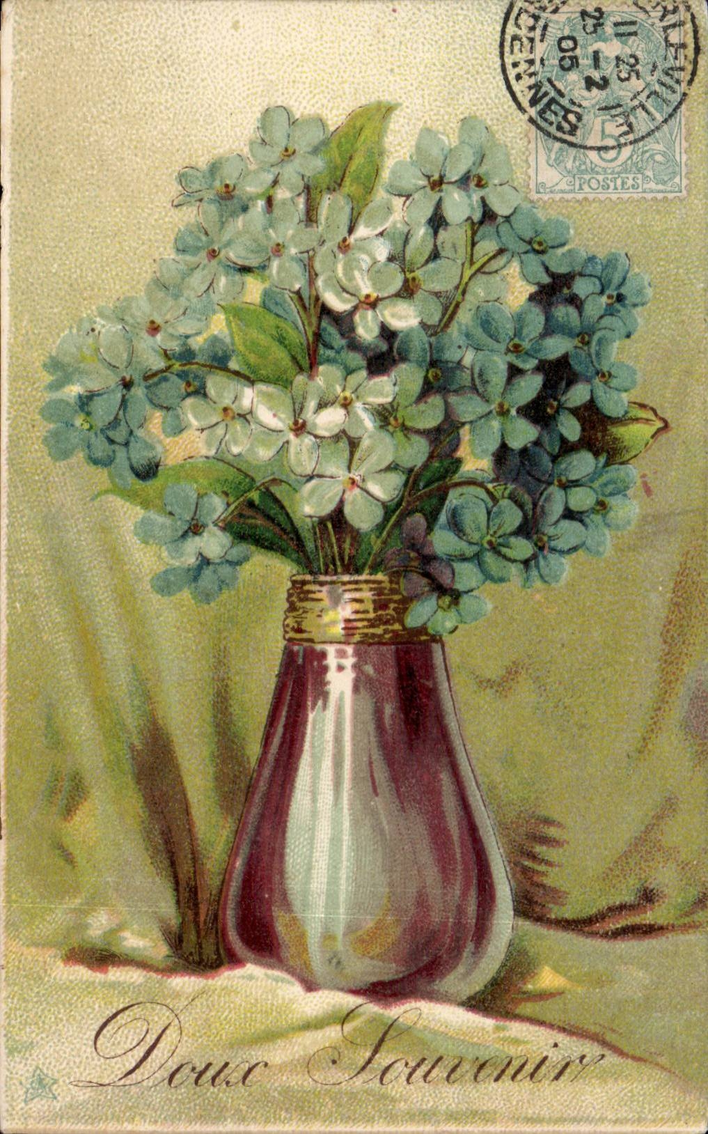 Fleurs - Flowers - vase of purple flowers - CPA 