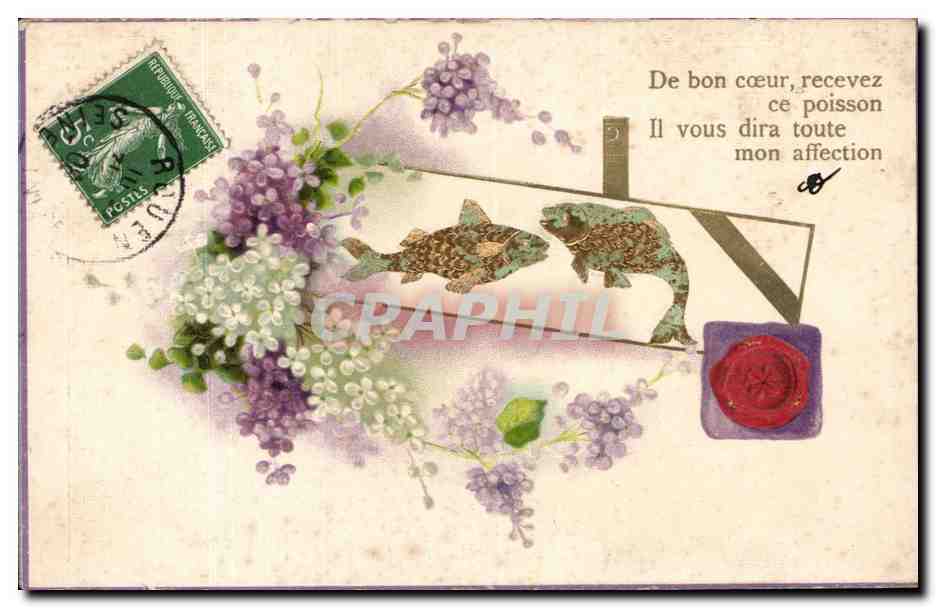 Fleurs - Flowers - Small white flowers - poisson - fish - CPA 
