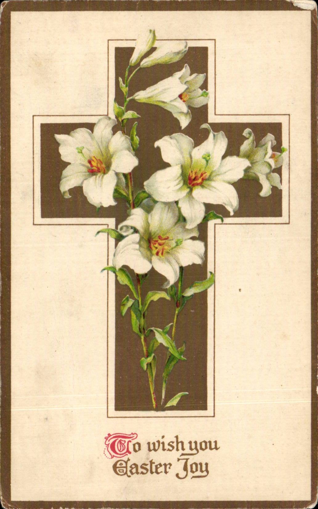 Fleurs - Flowers - Cross with lilies - CPA 