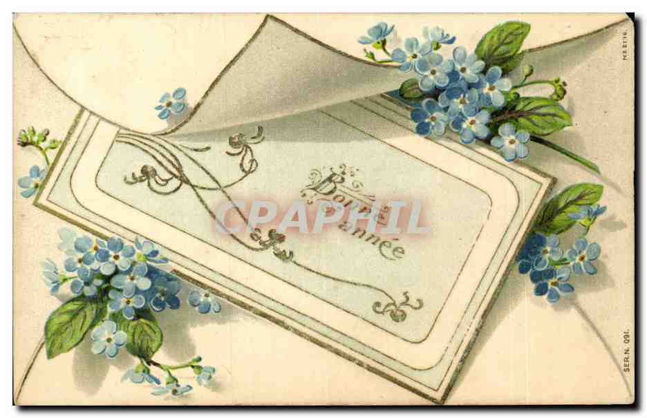 Fleurs - Flowers - Bonne Annee - letter - purple flowers - CPA 
