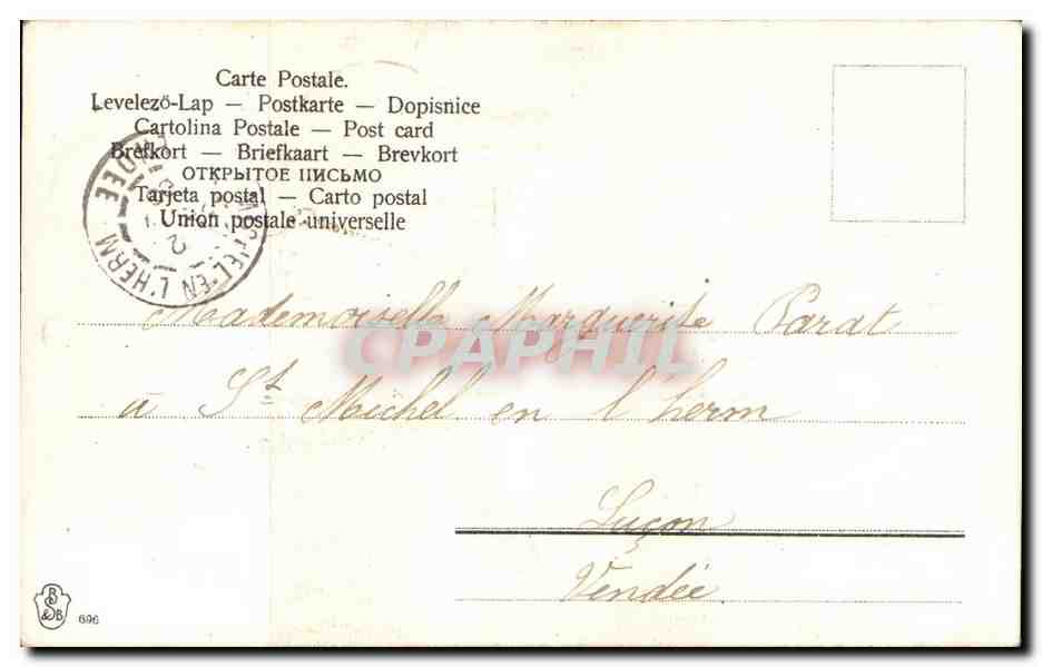 Heureuse Année — Carte postale décorative avec fleur et trèfles — éditeur non visible — Verso