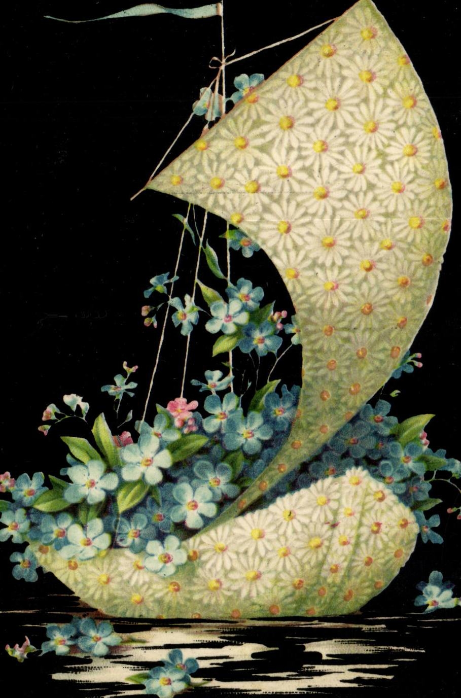 Fleurs - Flowers - Pretty flowered sailboat - voilier - CPA 