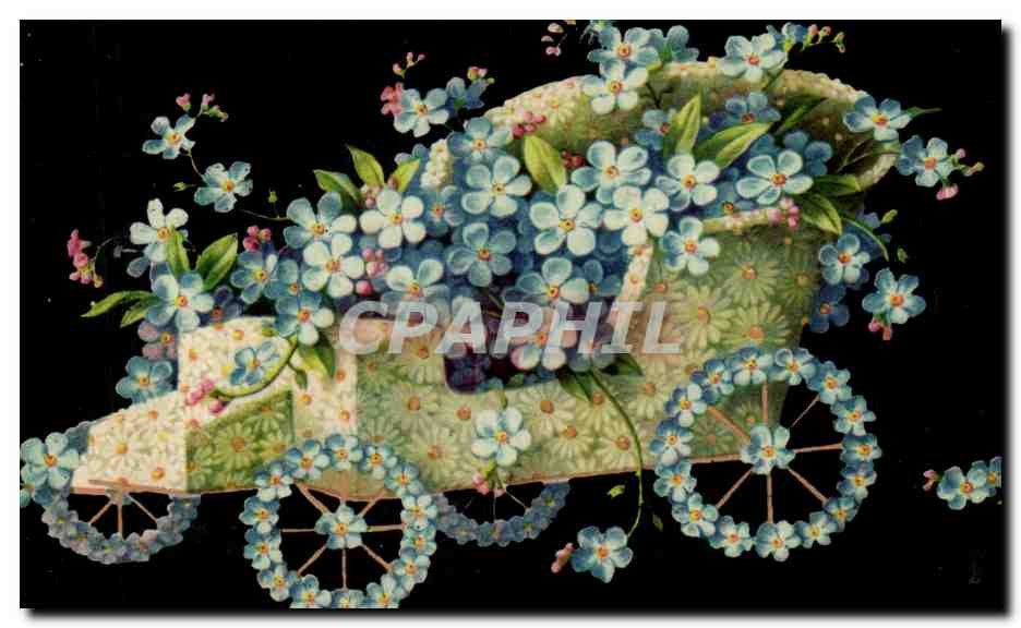 Fleurs - Flowers - Pretty flowered car - automobile - voiture - CPA 