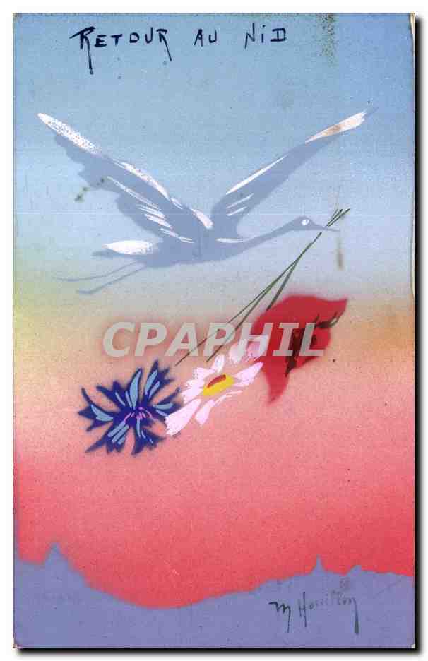 Animaux - Oiseaux - Cigogne - Stork - Retour au nid - Return to the nest - CPA 